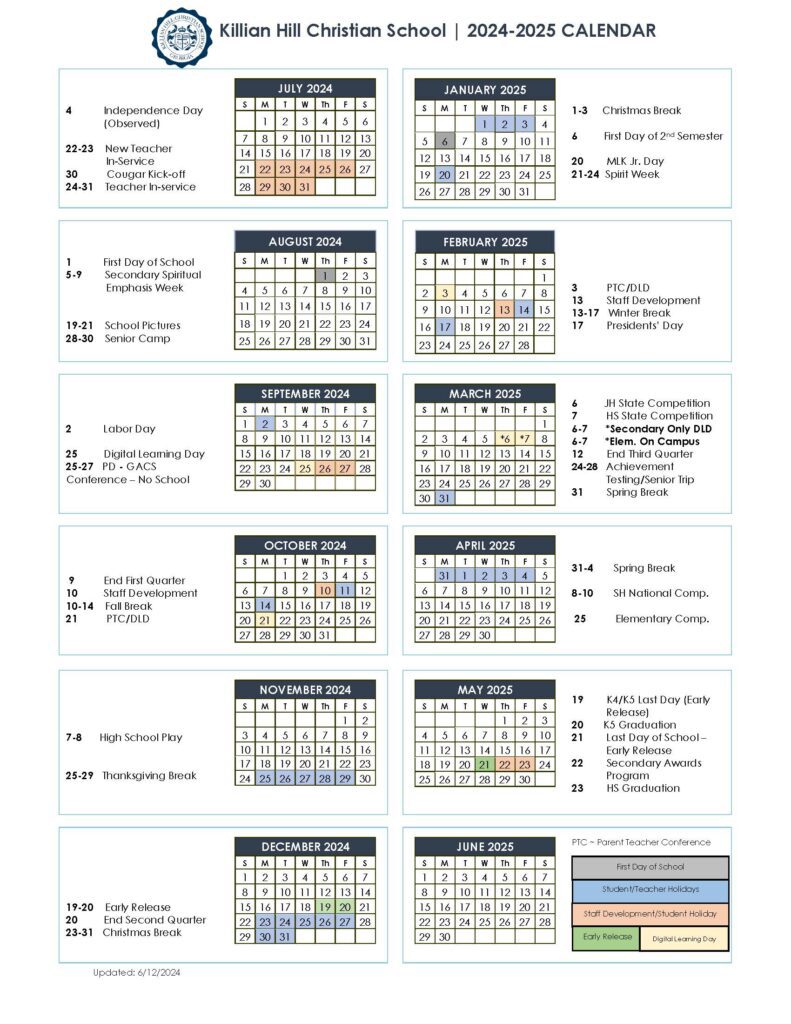 School Year Calendar - Killian Hill Christian School